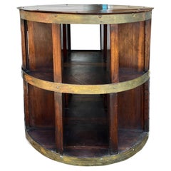 Antique 19th Century Round Wooden Bookshelf with Brass Strapping
