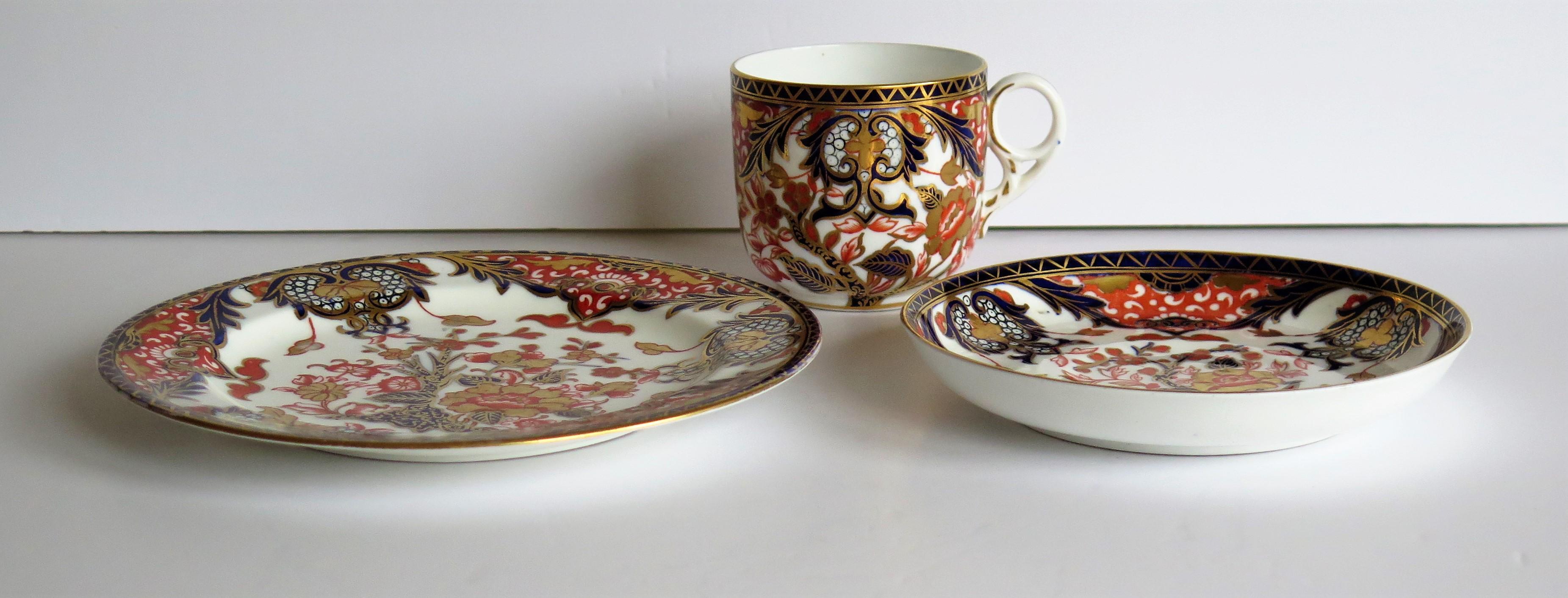 19th Century Royal Crown Derby Porcelain Trio in Old Japan Pattern, circa 1890 1