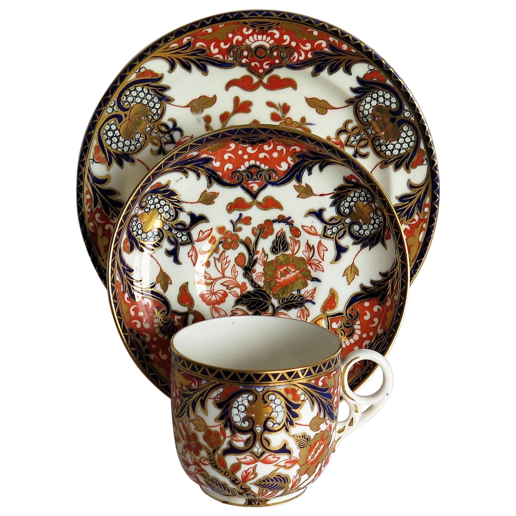 19th Century Royal Crown Derby Porcelain Trio in Old Japan Pattern, circa 1890