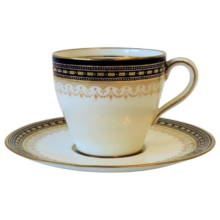 Royal Doulton White Blue Gold Coffee or Tea Demitasse Cup and Saucer, circa  19th C For Sale at 1stDibs
