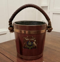 19th Century Royal Navy Oak Fire Bucket, with Plymouth Armorial Crest