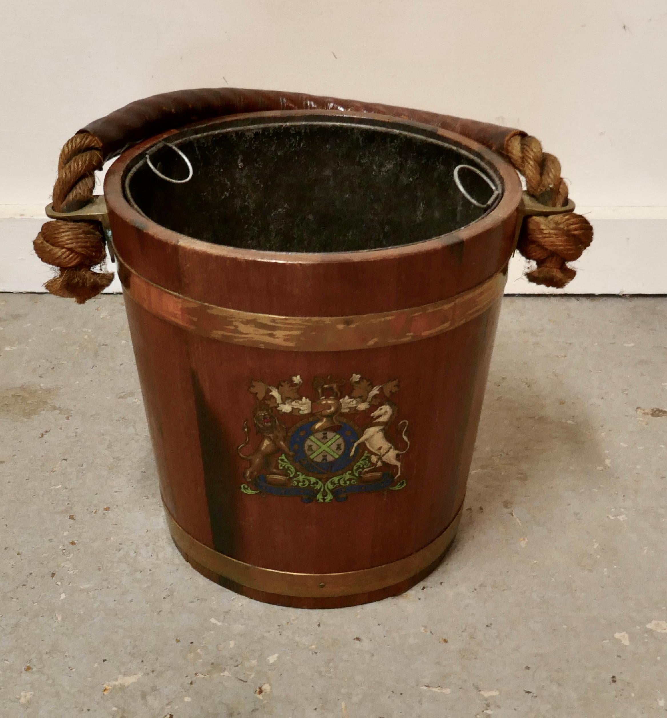 19th Century Royal Navy Oak Fire Bucket, with Plymouth Armorial Crest     For Sale 1