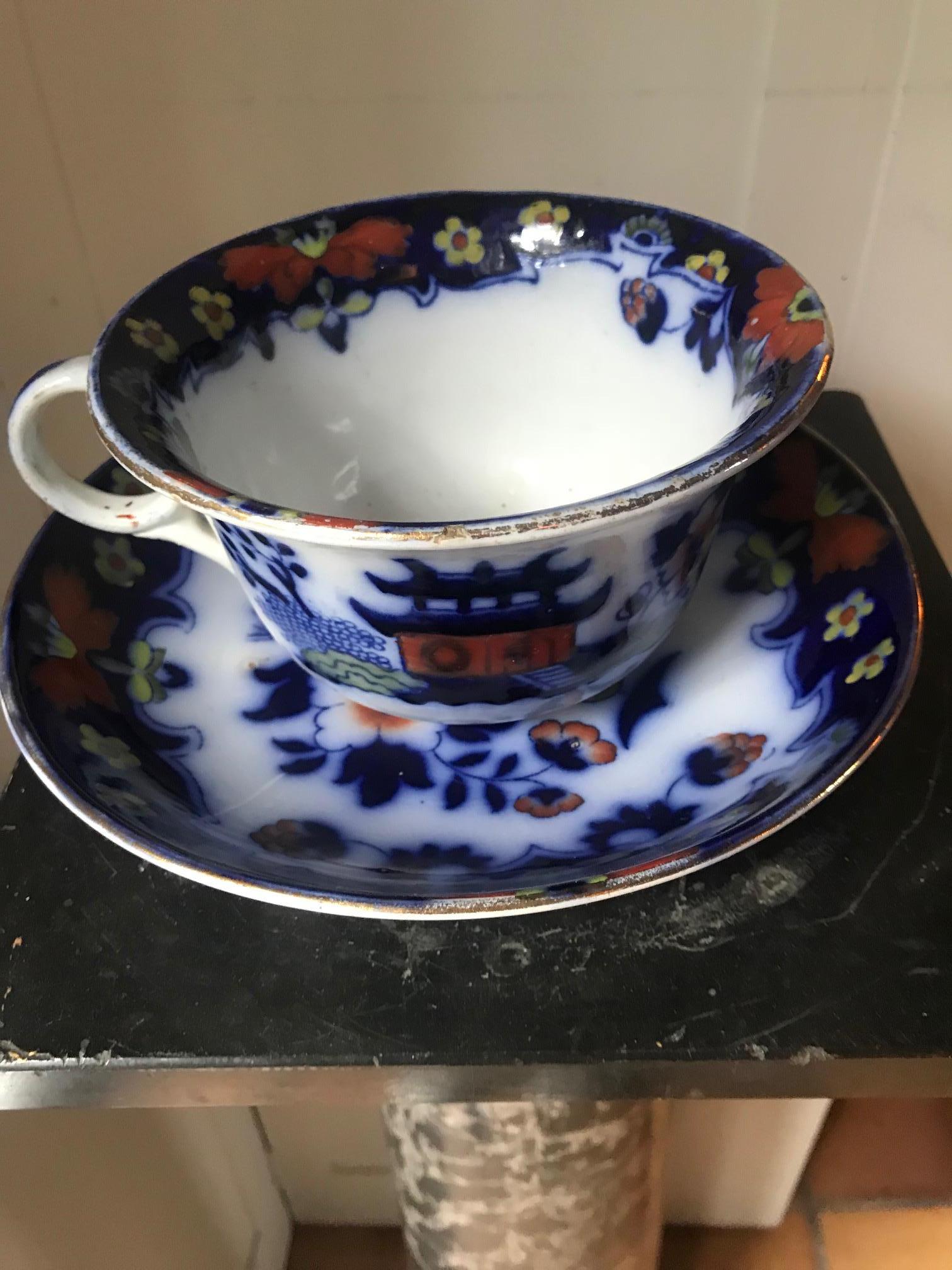 Victorian 19th Century Royal Staffordshire Large Cup and Saucer For Sale