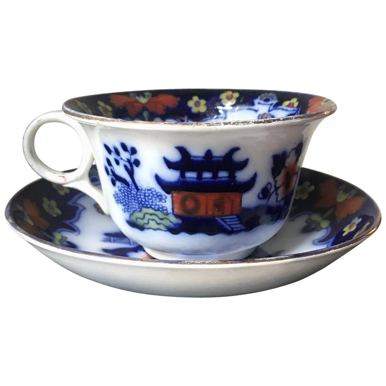 19th Century Royal Staffordshire Large Cup and Saucer For Sale