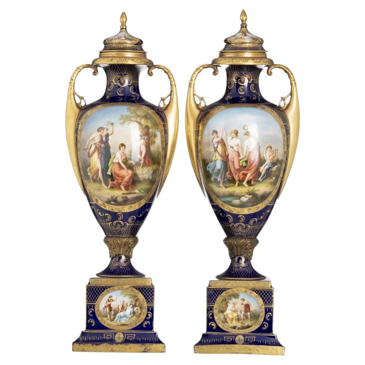 19th century - Royal Viena Signed Kauffman - Pair of Vases (80 cm - 31.5 inches)