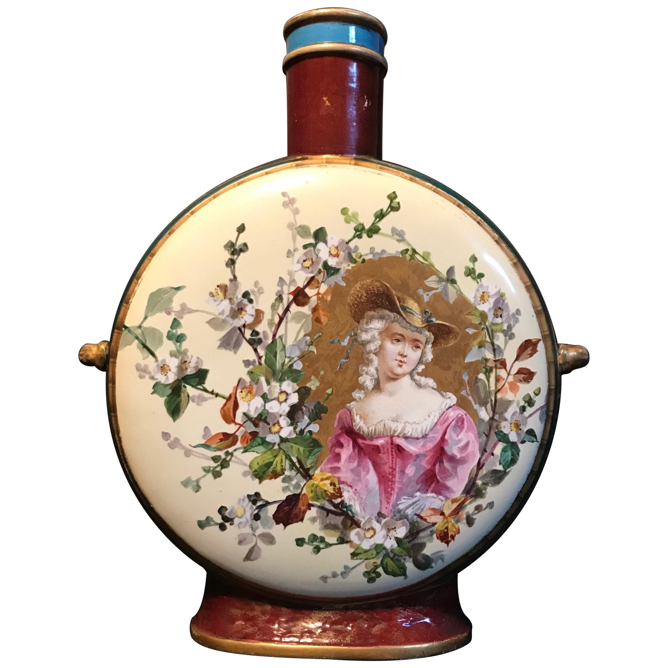 19th Century Royal Vienna Belle Époque Porcelain Moon Flask For Sale