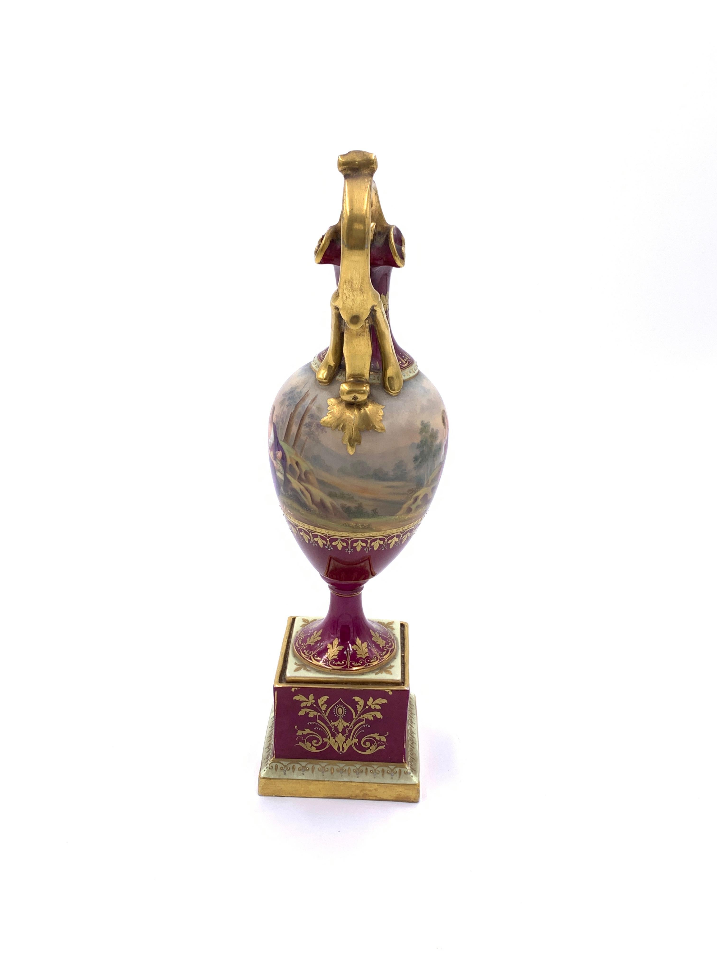 A fine 19th century royal Vienna ewer on square stand with red and gilded decoration, blue beehive mark stamped on the base. 
   