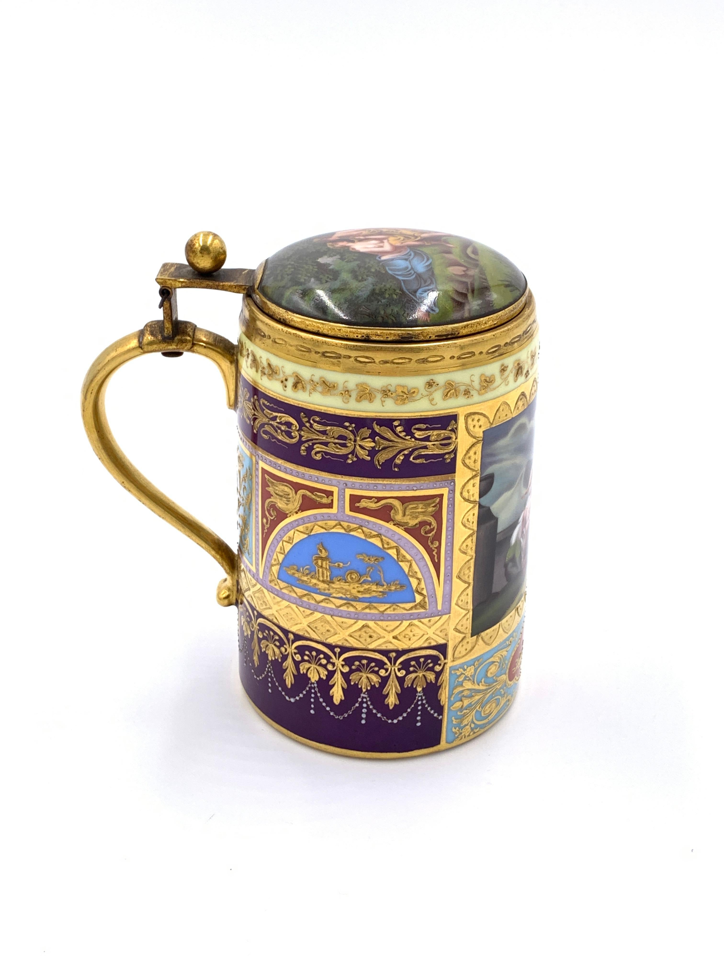 Austrian 19th Century Royal Vienna Tankard with Lid For Sale