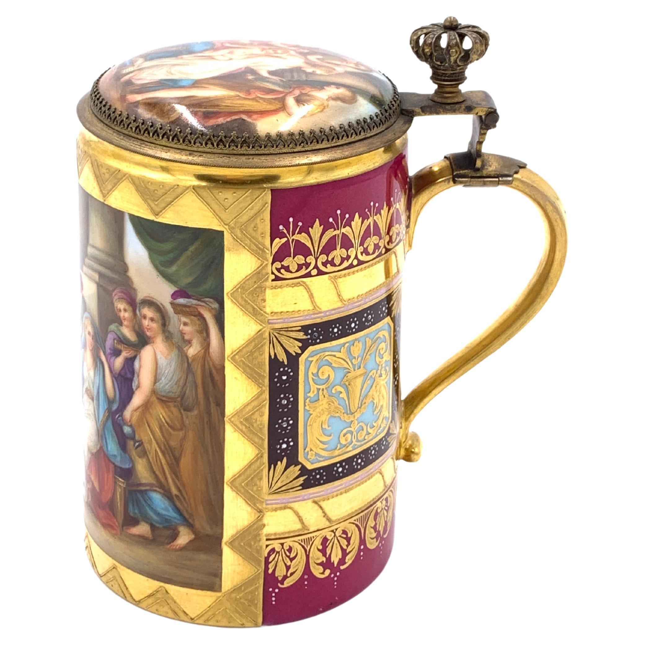 19th Century Royal Vienna Tankard with Lid For Sale