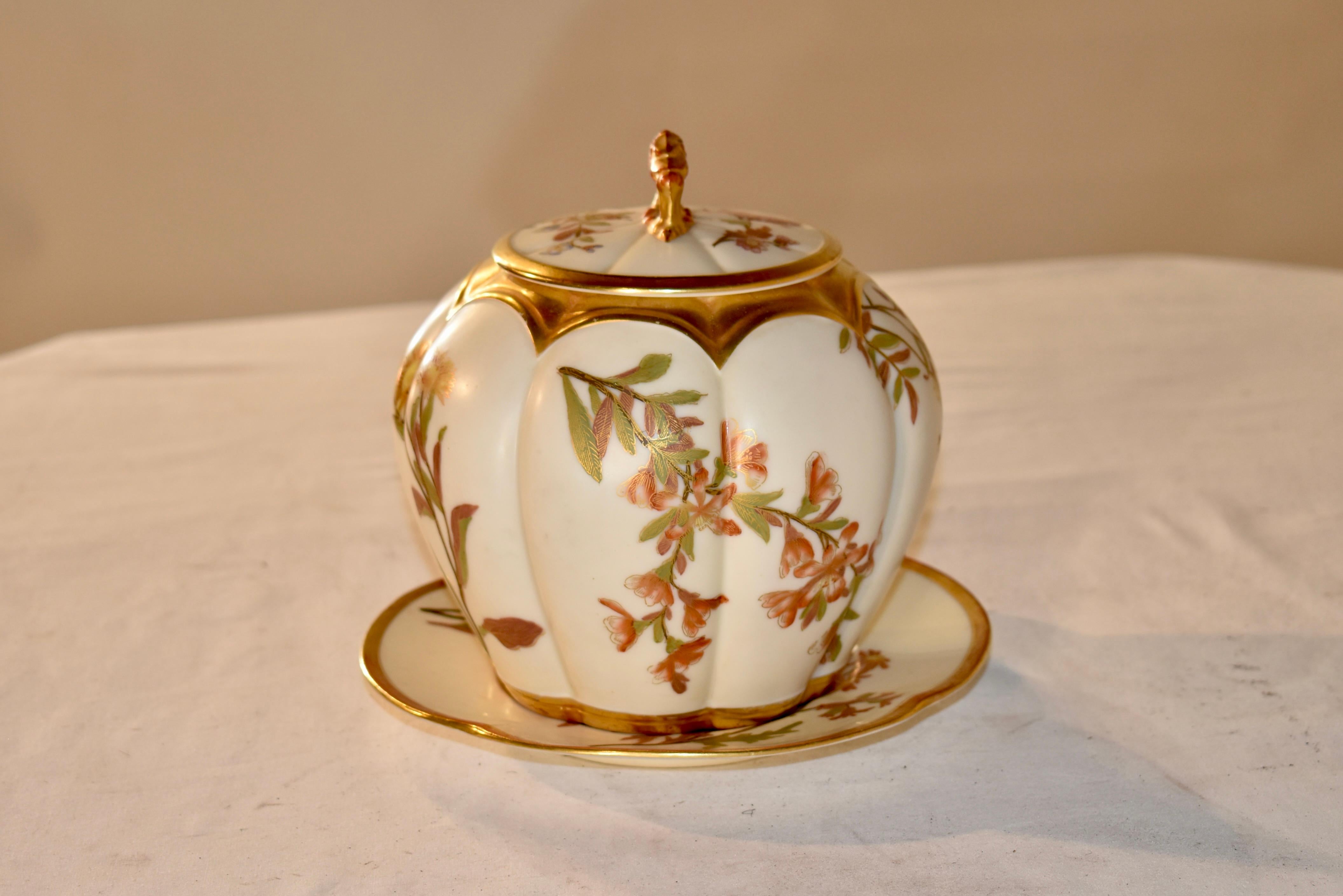 Victorian 19th Century Royal Worcester Biscuit Box with Under Tray For Sale