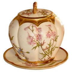 Antique 19th Century Royal Worcester Biscuit Box with Under Tray