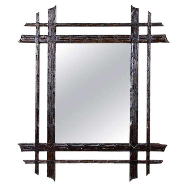 19th Century Rsutic Black Forest Mirror, Doubleframe - Handcarved, AT ca. 1870 For Sale