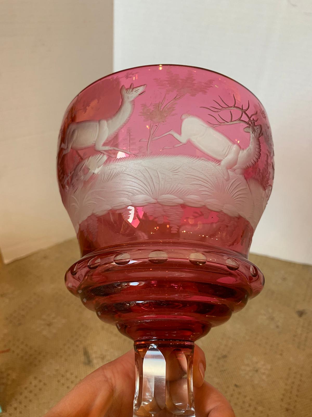 19th Century Ruby Cut to Clear Glass Goblet For Sale 11