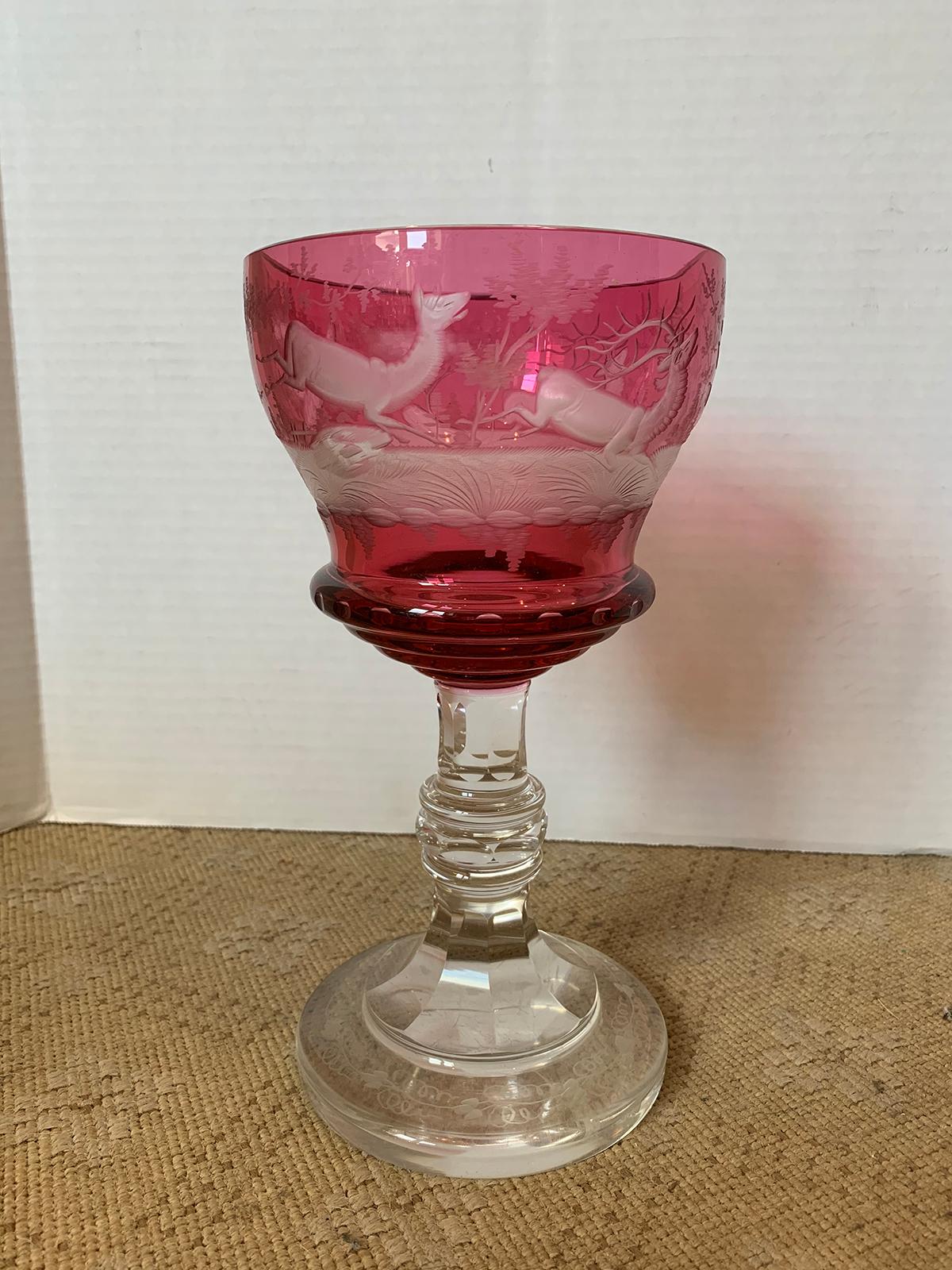 19th century ruby cut to clear glass goblet.
