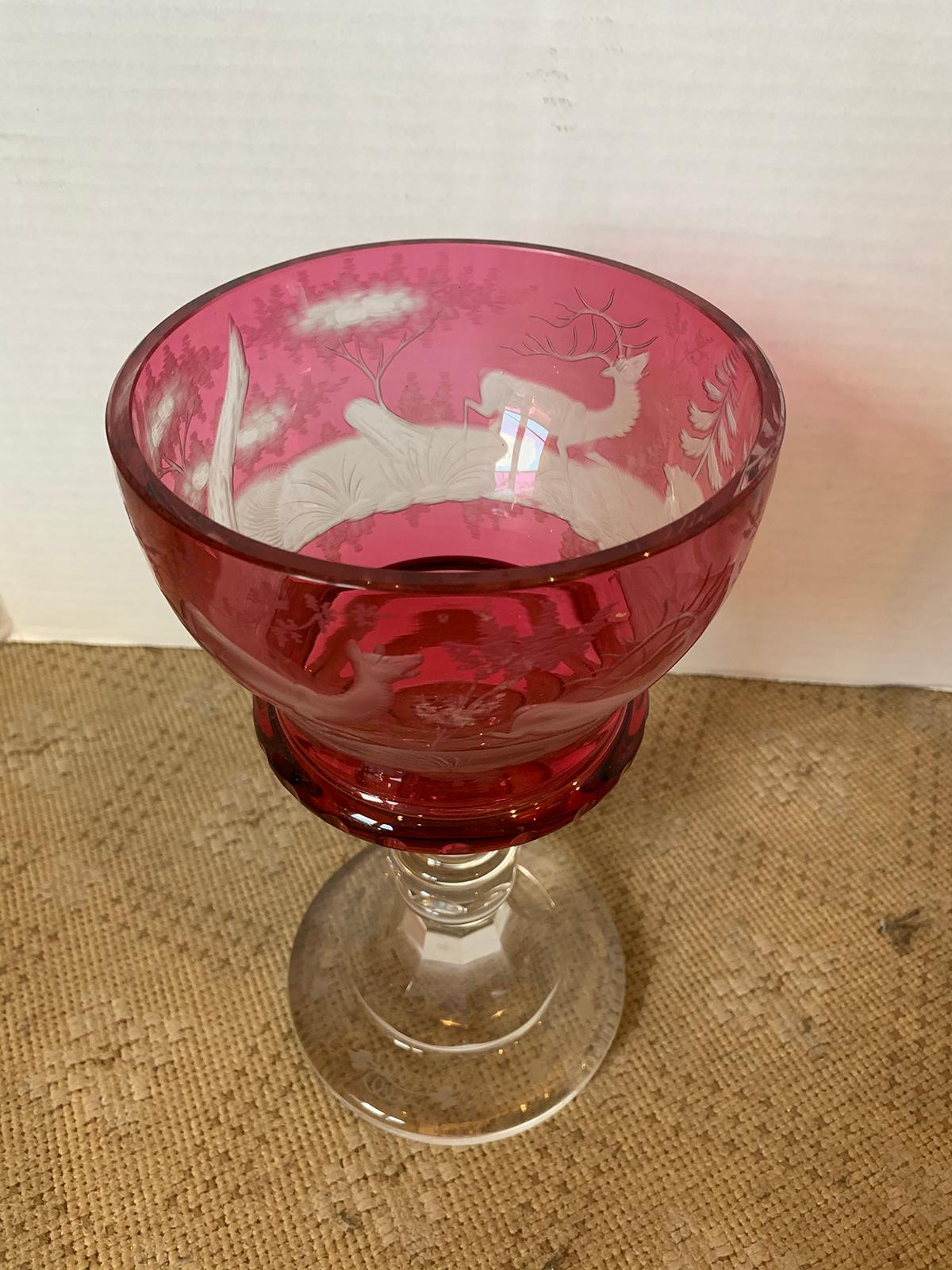 19th Century Ruby Cut to Clear Glass Goblet In Good Condition For Sale In Atlanta, GA