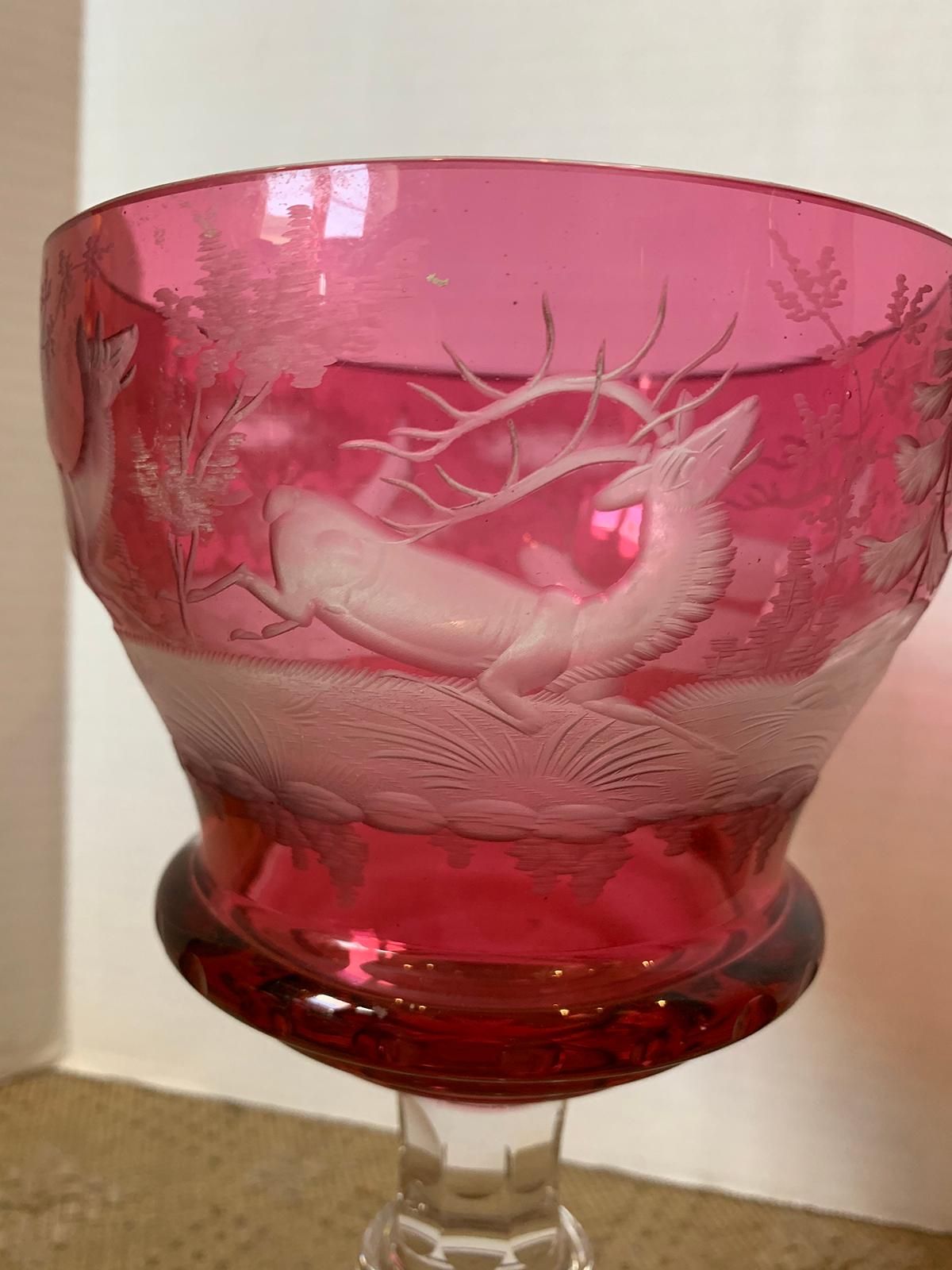 19th Century Ruby Cut to Clear Glass Goblet For Sale 2