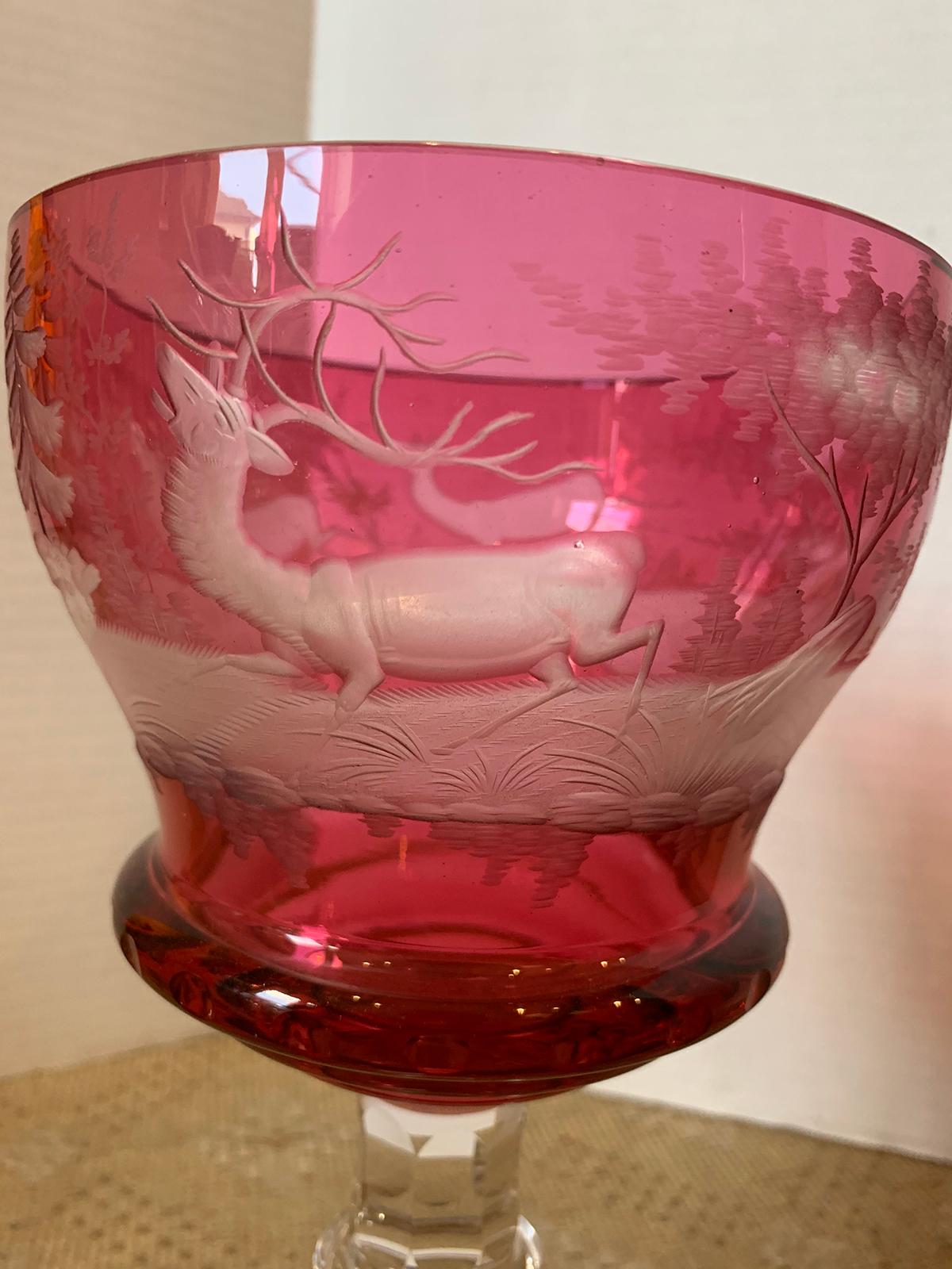 19th Century Ruby Cut to Clear Glass Goblet For Sale 4