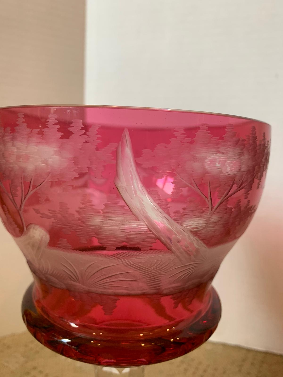 19th Century Ruby Cut to Clear Glass Goblet For Sale 5