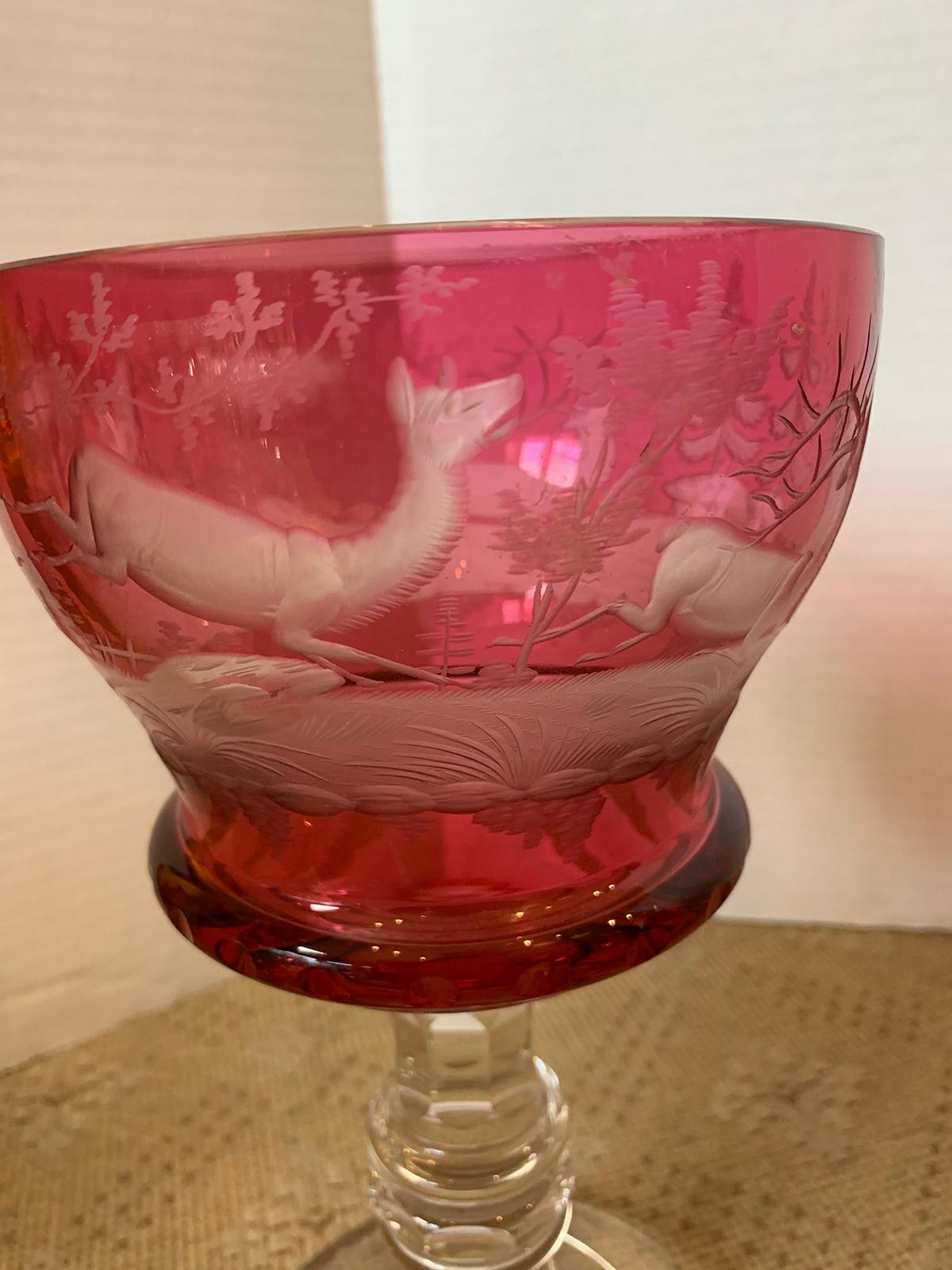 19th Century Ruby Cut to Clear Glass Goblet For Sale 6