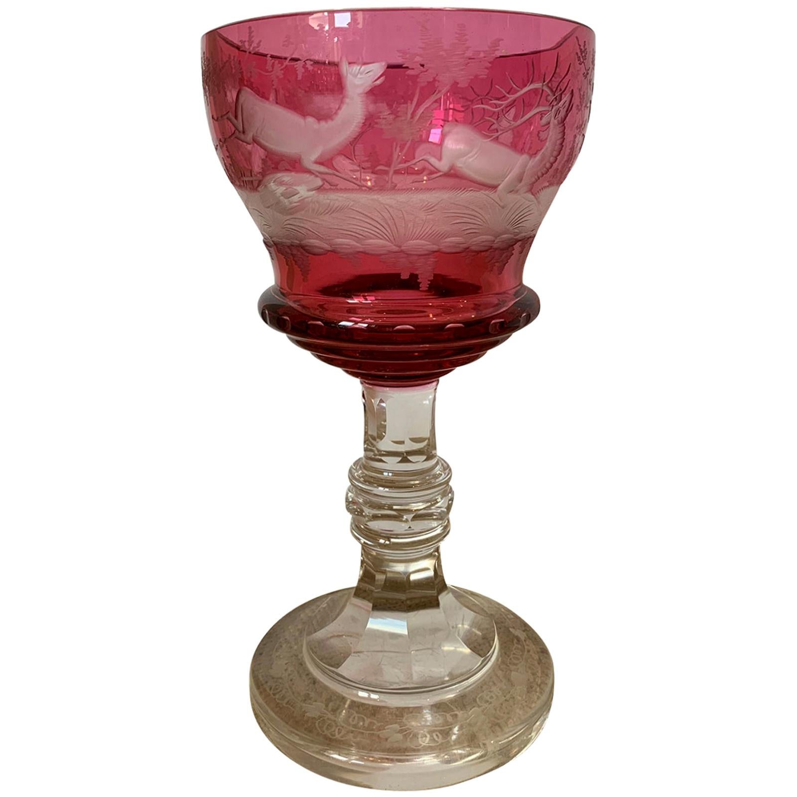 19th Century Ruby Cut to Clear Glass Goblet For Sale