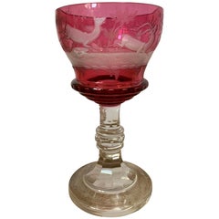 19th Century Ruby Cut to Clear Glass Goblet