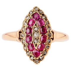 19th Century Ruby Diamonds 18 Karat Rose Gold Marquise Ring