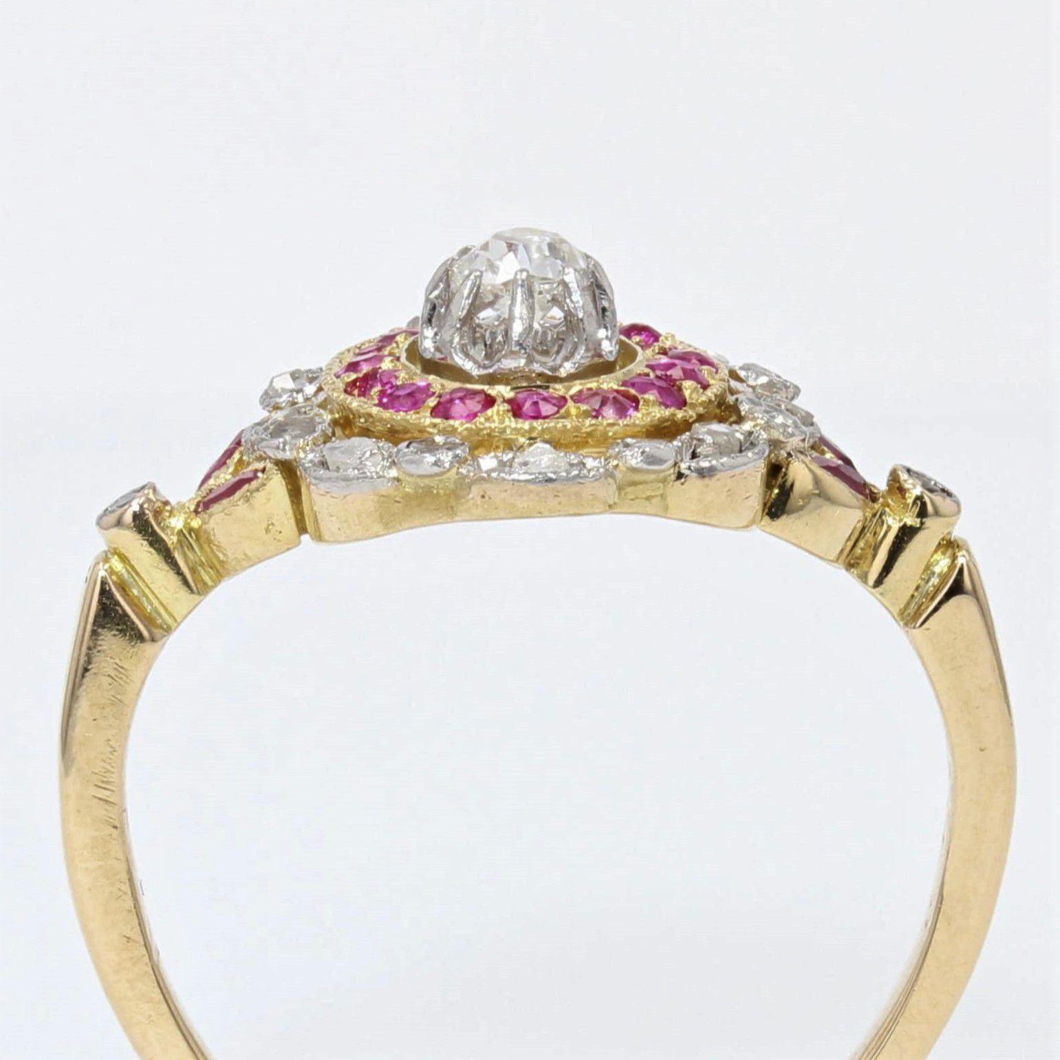 19th Century Ruby Diamonds 18 Karat Yellow Gold Ring 4