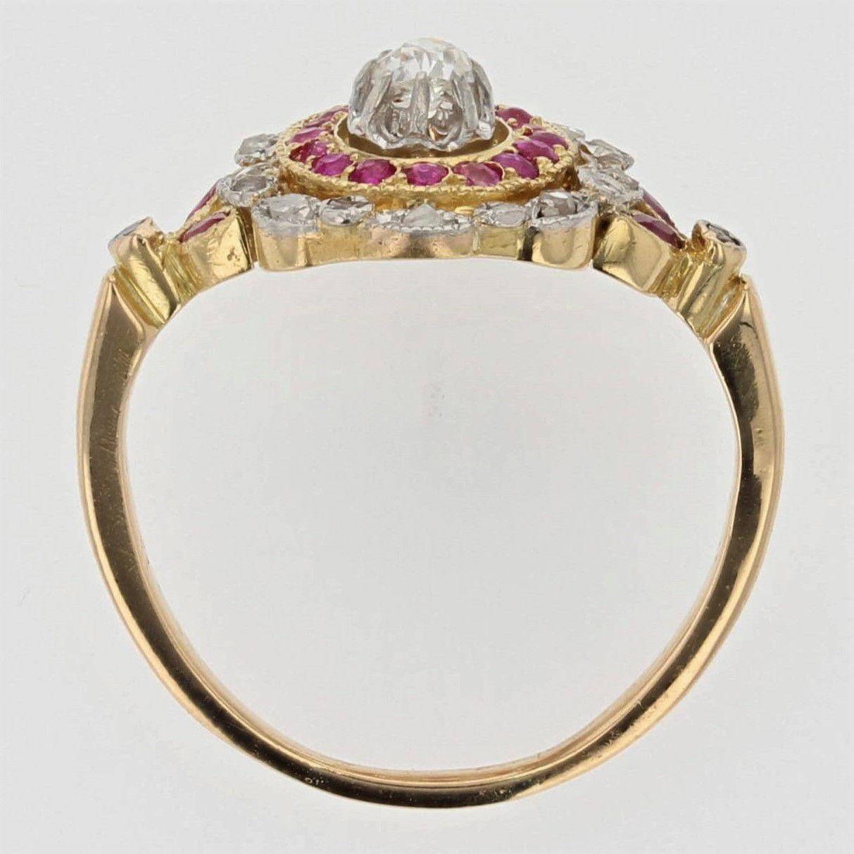 19th Century Ruby Diamonds 18 Karat Yellow Gold Ring 7