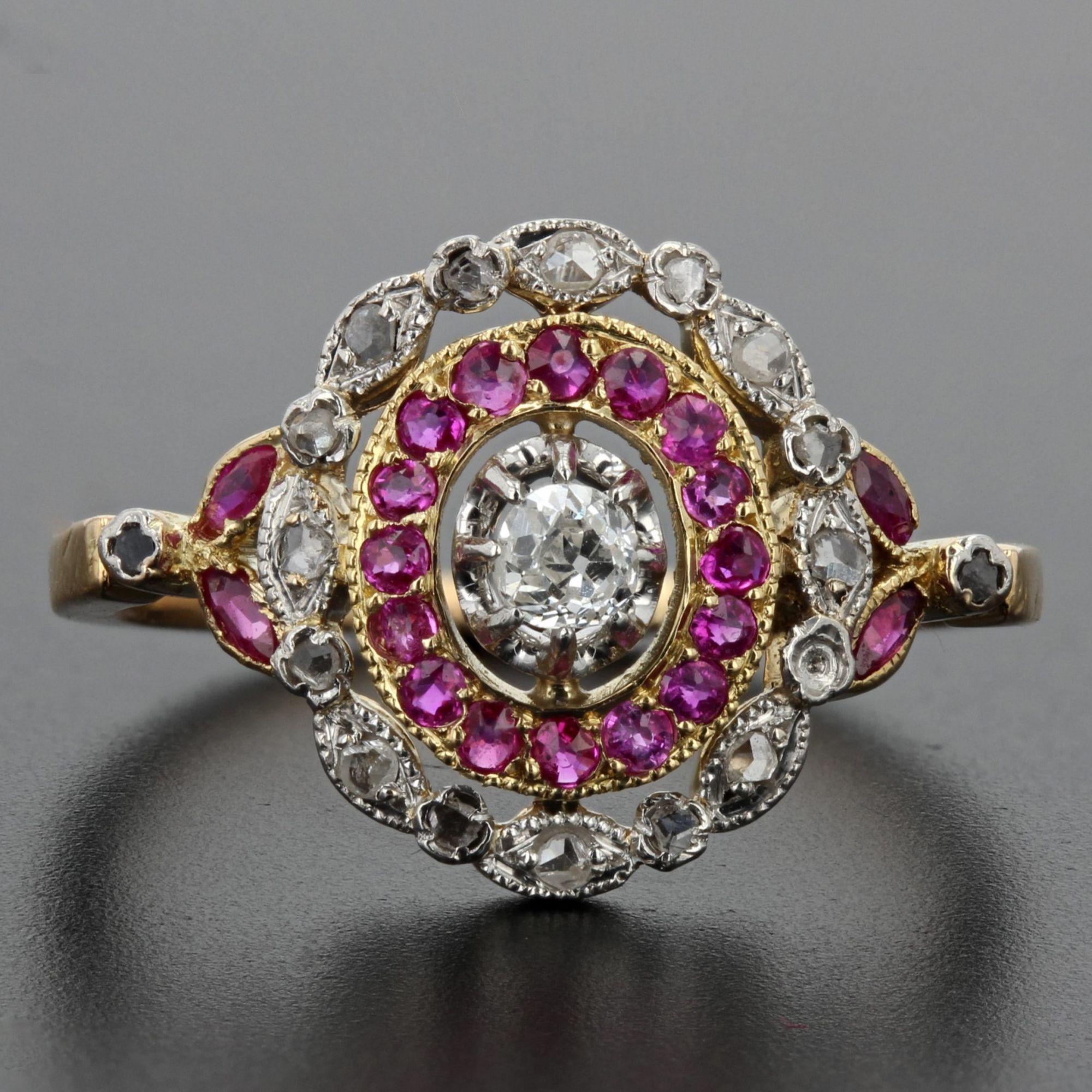 Napoleon III 19th Century Ruby Diamonds 18 Karat Yellow Gold Ring