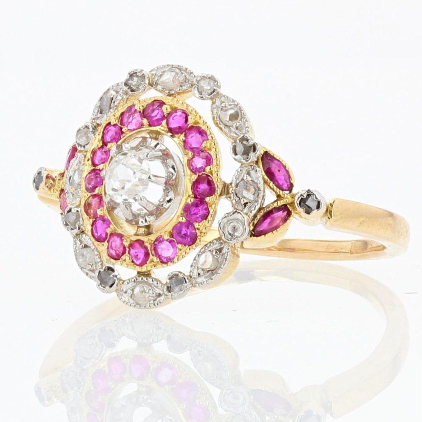 19th Century Ruby Diamonds 18 Karat Yellow Gold Ring 1