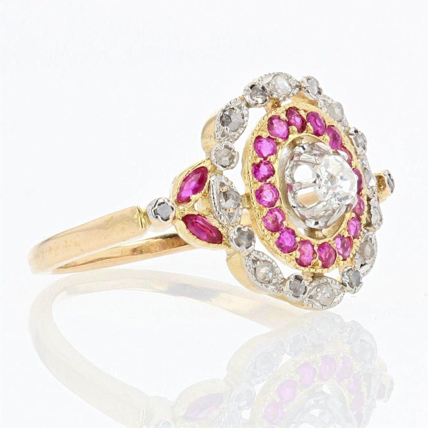 19th Century Ruby Diamonds 18 Karat Yellow Gold Ring 3