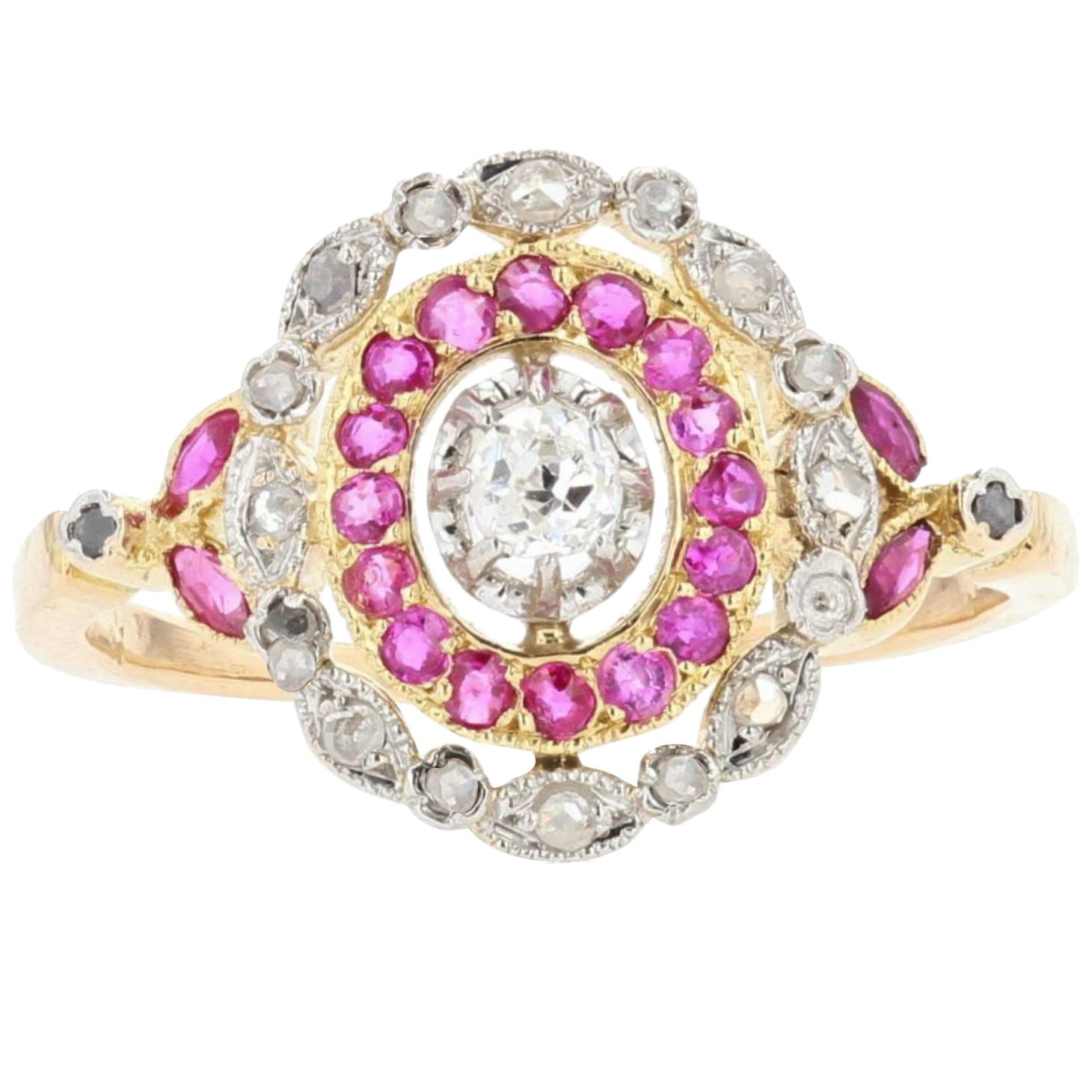 19th Century Ruby Diamonds 18 Karat Yellow Gold Ring