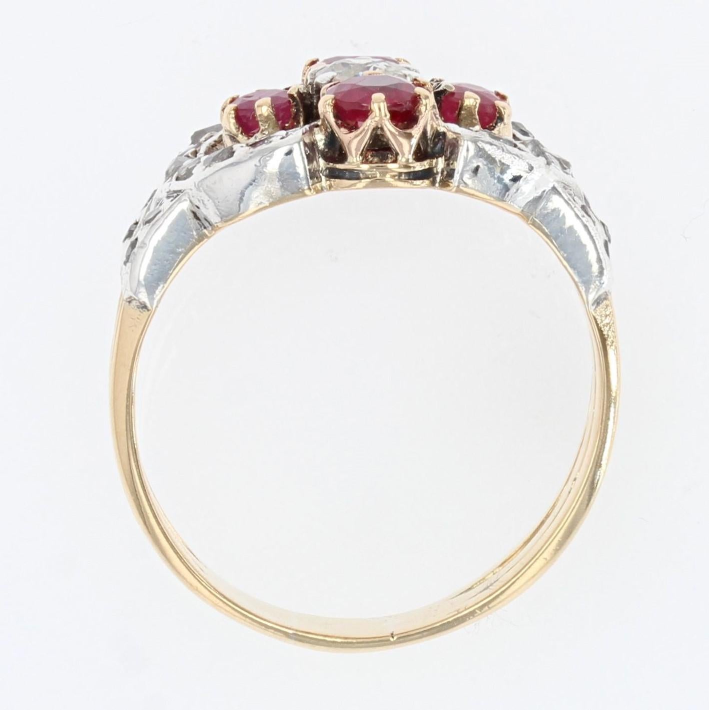 19th Century Ruby Diamonds 18 Karat Yellow Gold Silver Band Ring 5