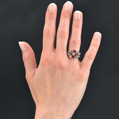 Anneau en argent et or jaune 18 carats avec rubis et diamants, XIXe sicle