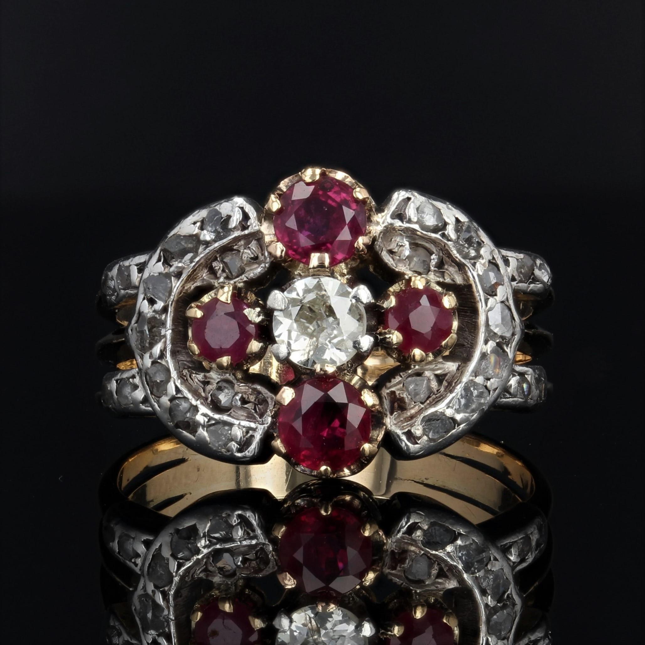 Empire 19th Century Ruby Diamonds 18 Karat Yellow Gold Silver Band Ring