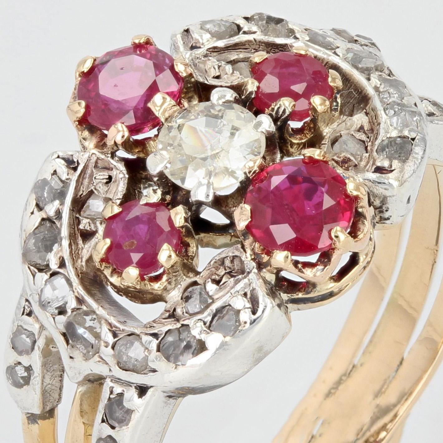 19th Century Ruby Diamonds 18 Karat Yellow Gold Silver Band Ring 1