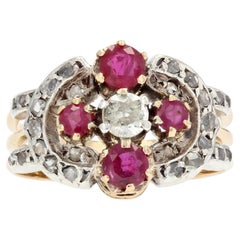 19th Century Ruby Diamonds 18 Karat Yellow Gold Silver Band Ring