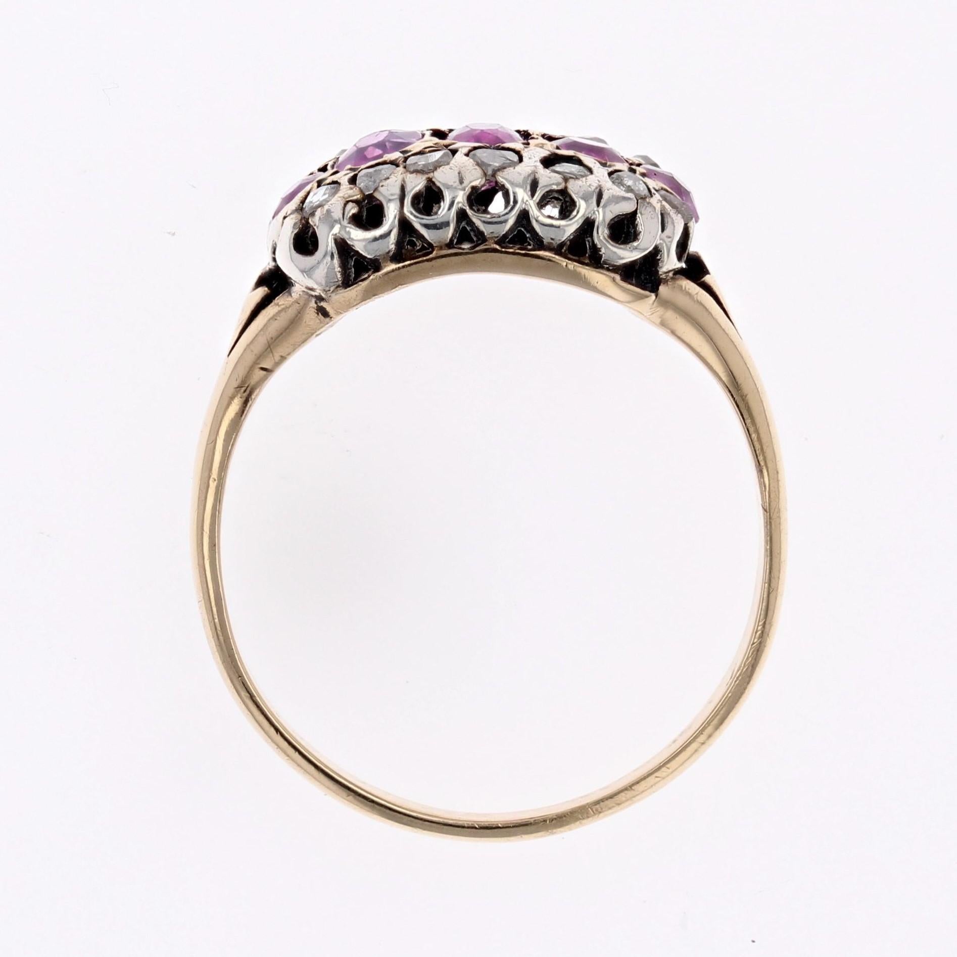 19th Century Ruby Diamonds 18 Karat Yellow Gold Silver Ring For Sale 4