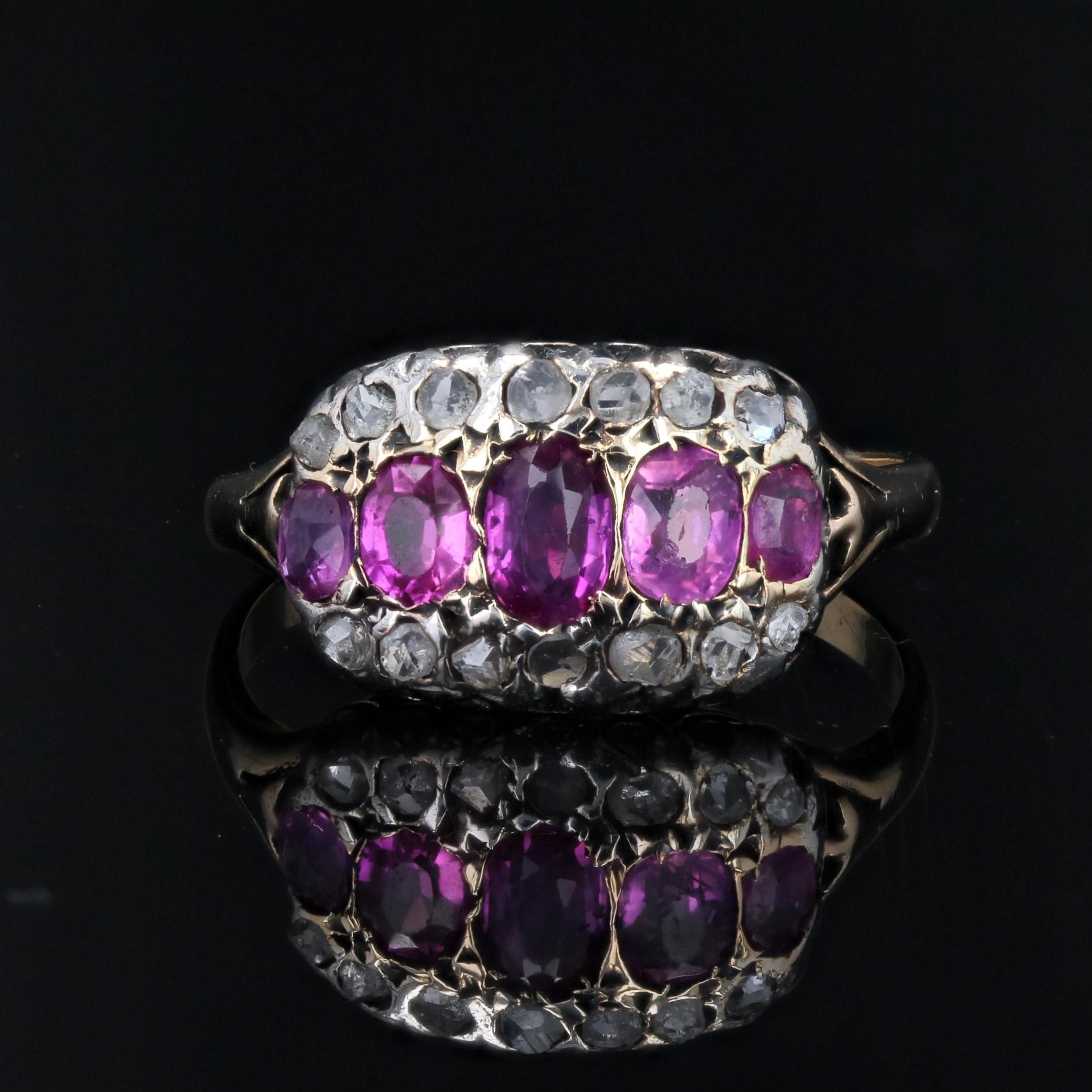Rubin-Diamant-Ring aus 18 Karat Gelbgold und Silber des 19. Jahrhunderts (Napoleon III.) im Angebot