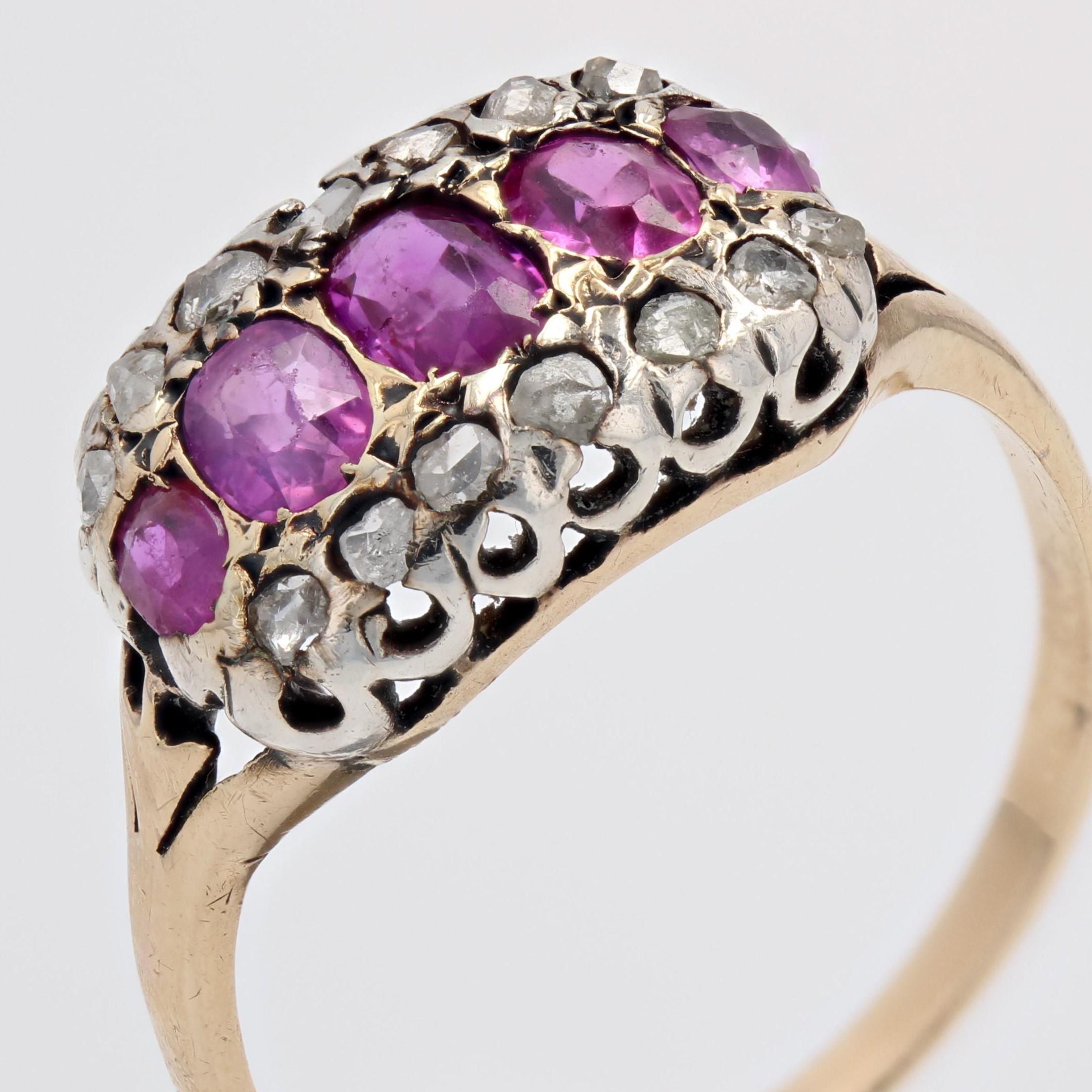 Rubin-Diamant-Ring aus 18 Karat Gelbgold und Silber des 19. Jahrhunderts im Angebot 1