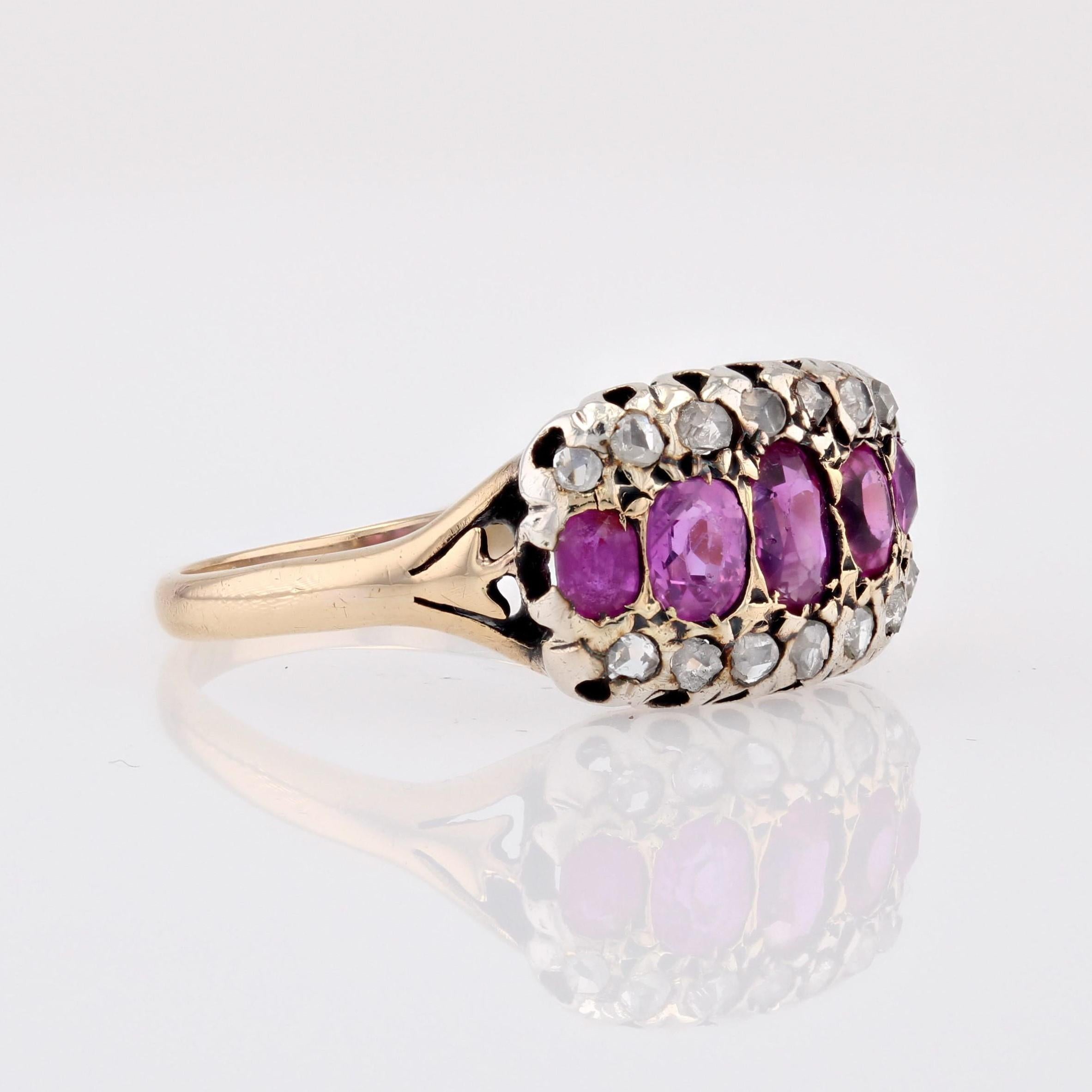 19th Century Ruby Diamonds 18 Karat Yellow Gold Silver Ring For Sale 2
