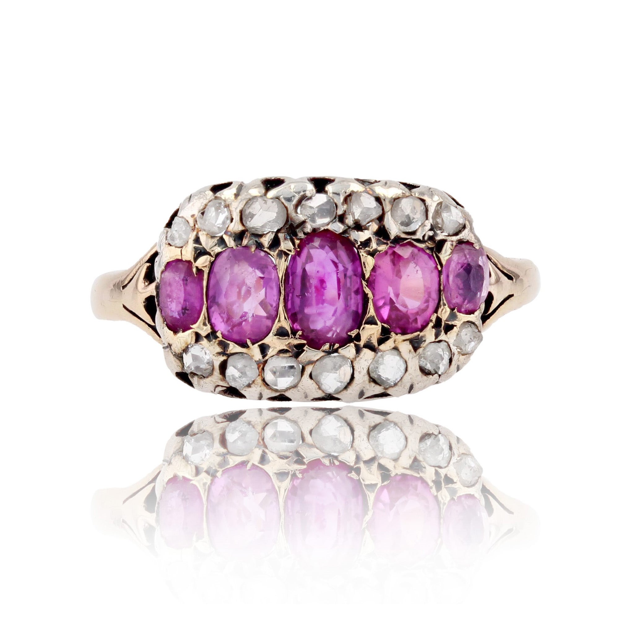 19th Century Ruby Diamonds 18 Karat Yellow Gold Silver Ring