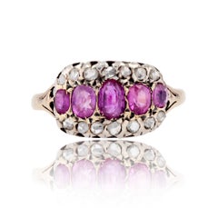 19th Century Ruby Diamonds 18 Karat Yellow Gold Silver Ring