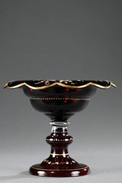 19th Century Ruby Red Bohemian Crystal Cup with Enameled Decoration