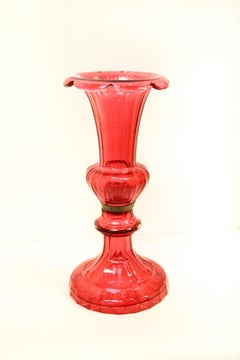 19th Century Ruby to Clear Cut-Glass Vase