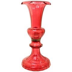 19th Century Ruby to Clear Cut-Glass Vase