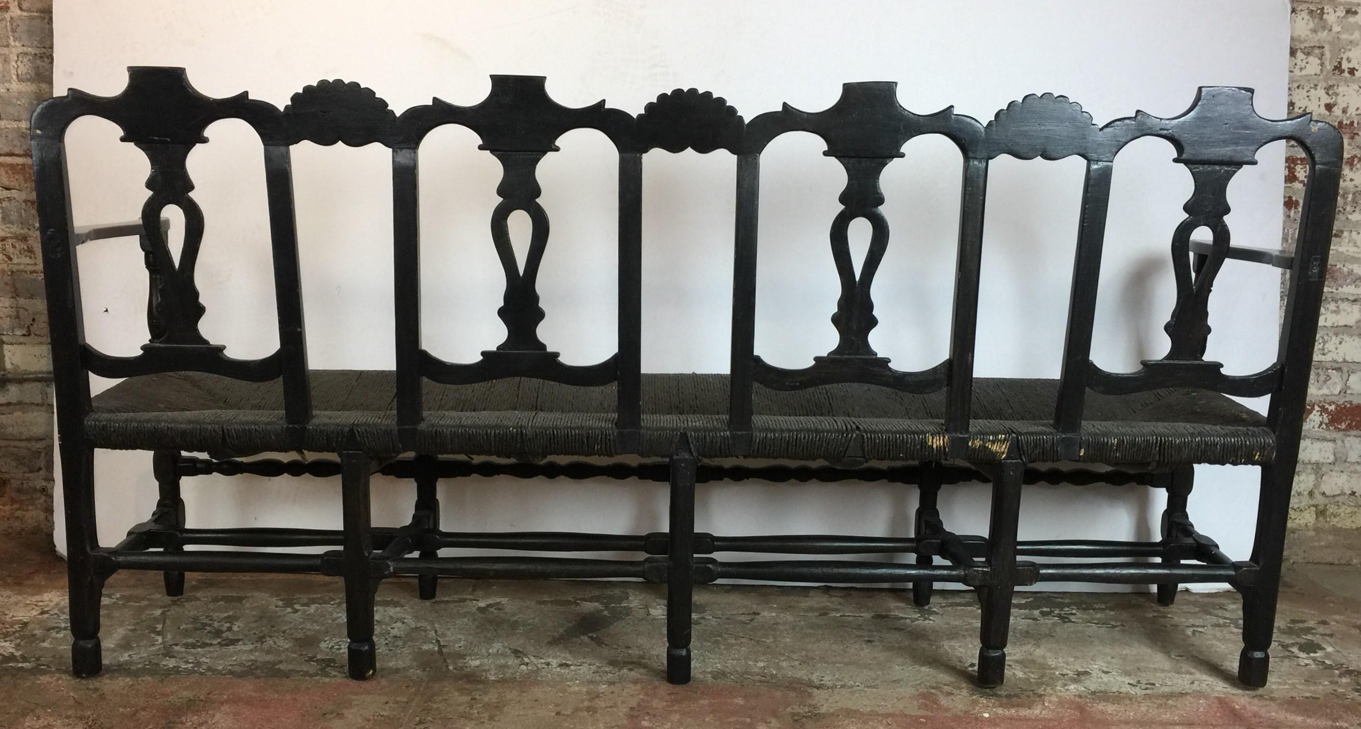 Mid-19th Century 19th Century Rush Seat Bench