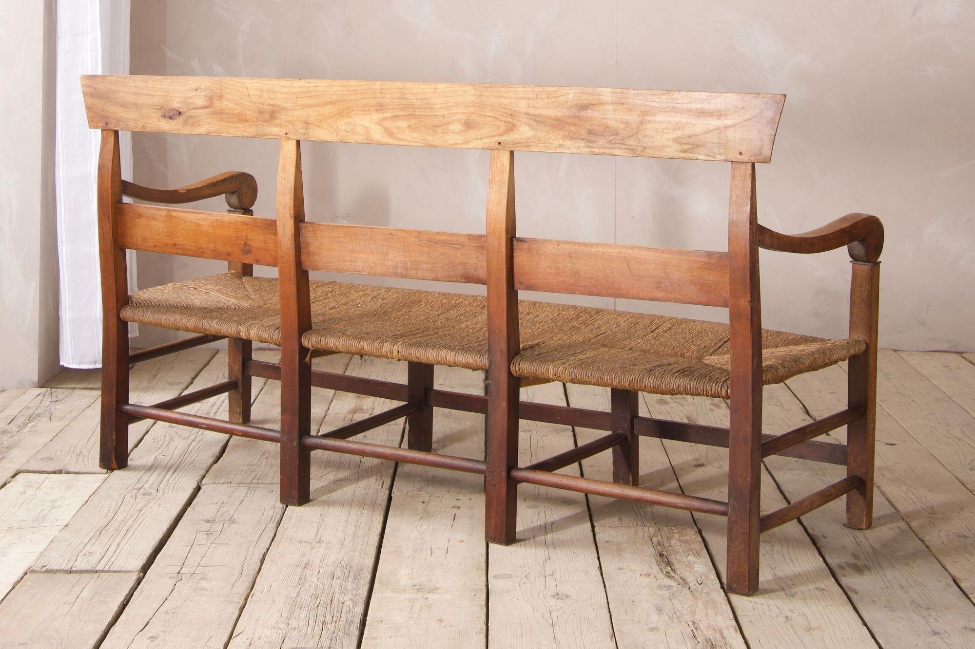 19th century Rush seated French hall bench 6