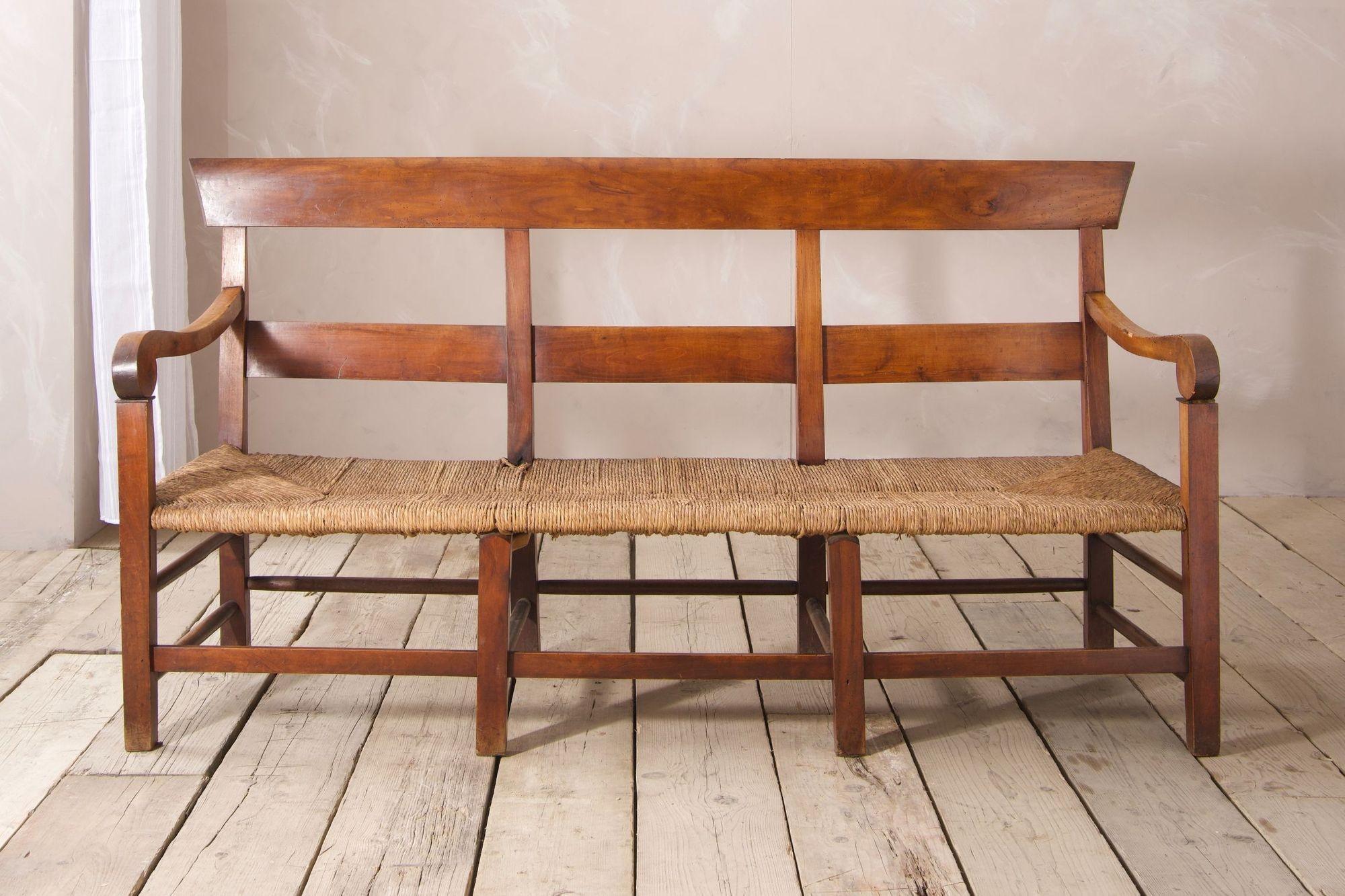 19th century Rush seated French hall bench In Good Condition In Malton, GB