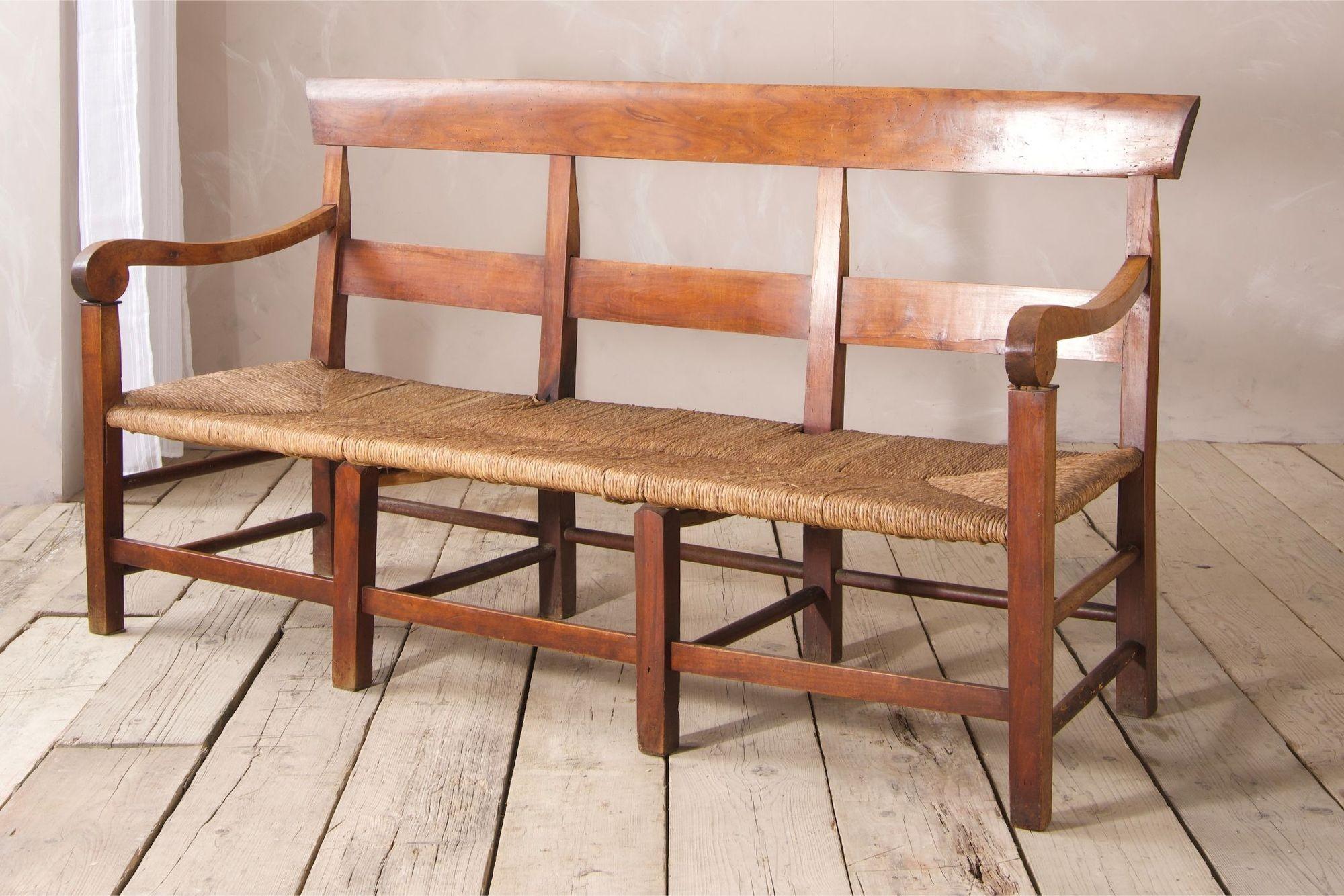 19th Century 19th century Rush seated French hall bench